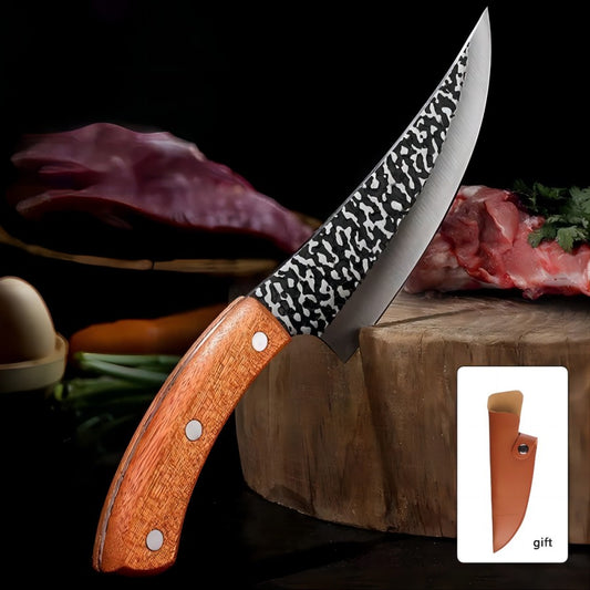 Kitchen Boning Knife , Free Sheath, Multi-Purpose Home Kitchen Knife for Meat ,Meat Cleaver And Boning Knife,Curved Blade Meat Knife,Ergonomic Curved Edge,Lightweight, High Quality Steel, Convenient Storage,Men's Gift Knife.