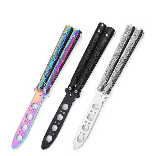Dull Edge Butterfly Trainer (Dragon Pattern Handle),Compact Tactical Training Gear for Outdoor,OEM Laser-Customized Dragon Engraving