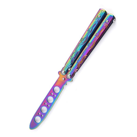 Dull Edge Butterfly Trainer (Dragon Pattern Handle),Compact Tactical Training Gear for Outdoor,OEM Laser-Customized Dragon Engraving
